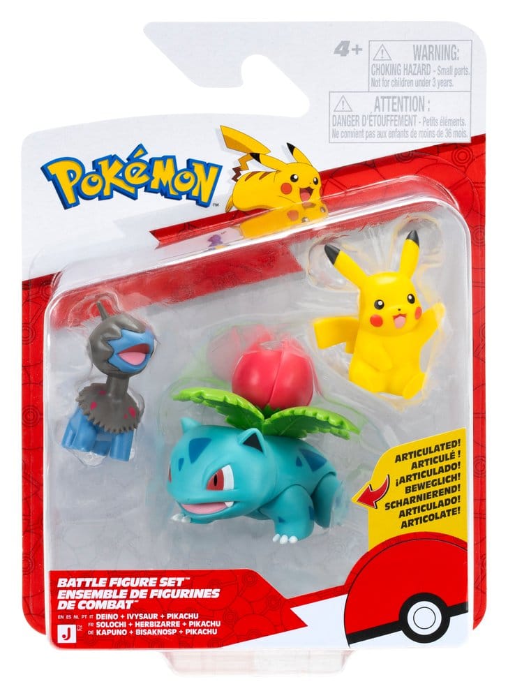 Pokémon Battle Figure Set Action Figures Pikachu, Deino & Ivysaur (3-Pack)
