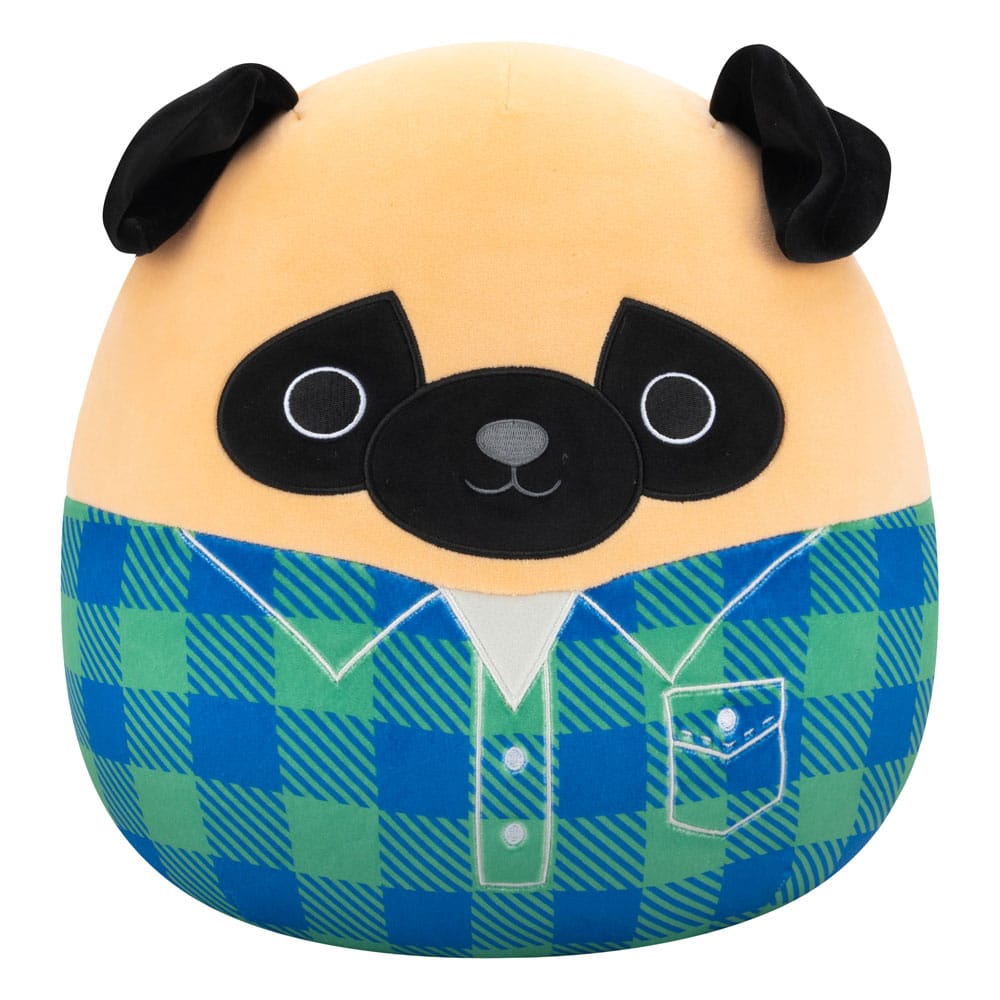 Squishmallows Gosedjur Brunt Pug i Grön och Blå Flanellskjorta 30 cm Jazwares
