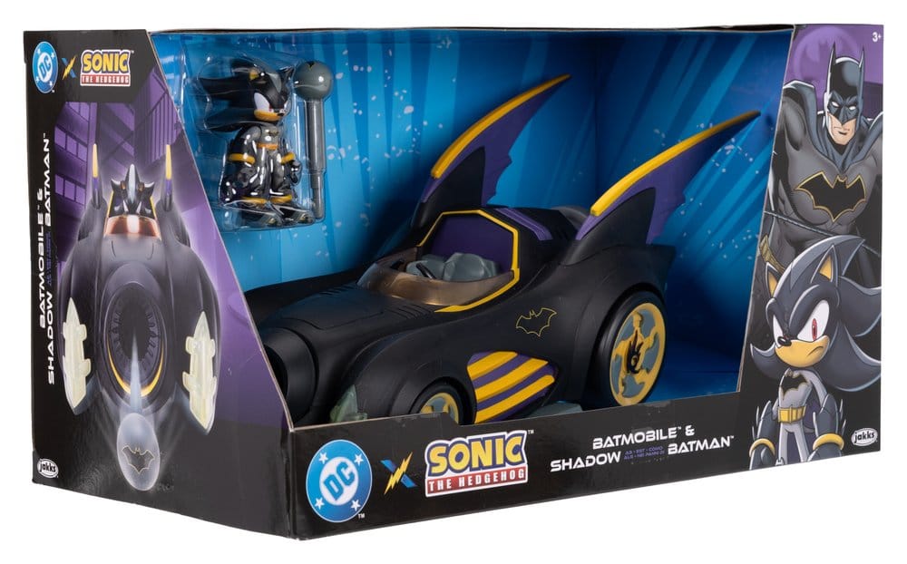 DC x Sonic - The Hedgehog Action Figur med Fordon Shadow Batman & Batmobile 6 cm Jakks Pacific