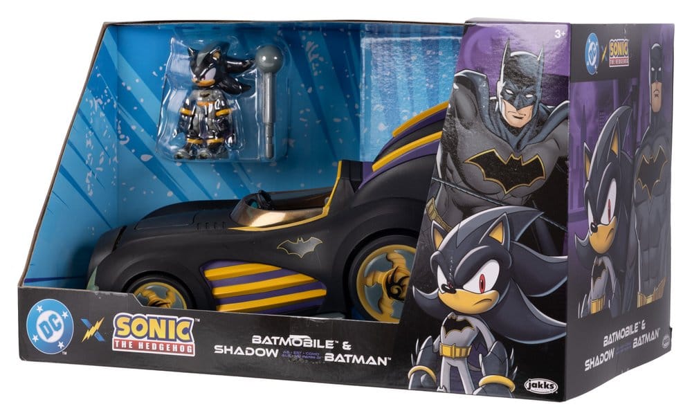 DC x Sonic - The Hedgehog Action Figur med Fordon Shadow Batman & Batmobile 6 cm Jakks Pacific