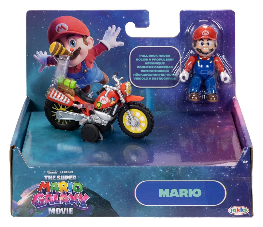 Super Mario Galaxy Film Action Figur med Dragback Motorcykel Mario 6 cm