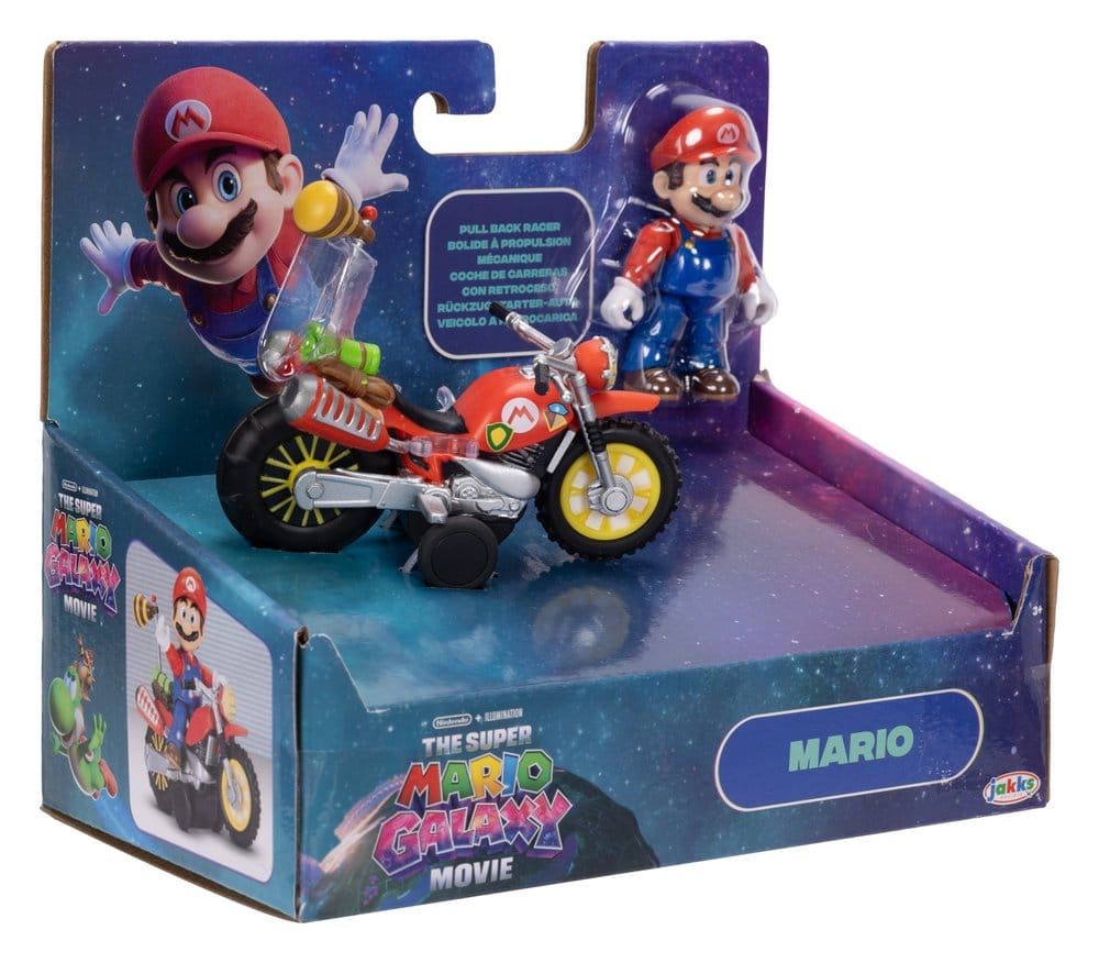 Super Mario Galaxy Movie Action Figure with Pullback Motorcycle Mario 6 cm