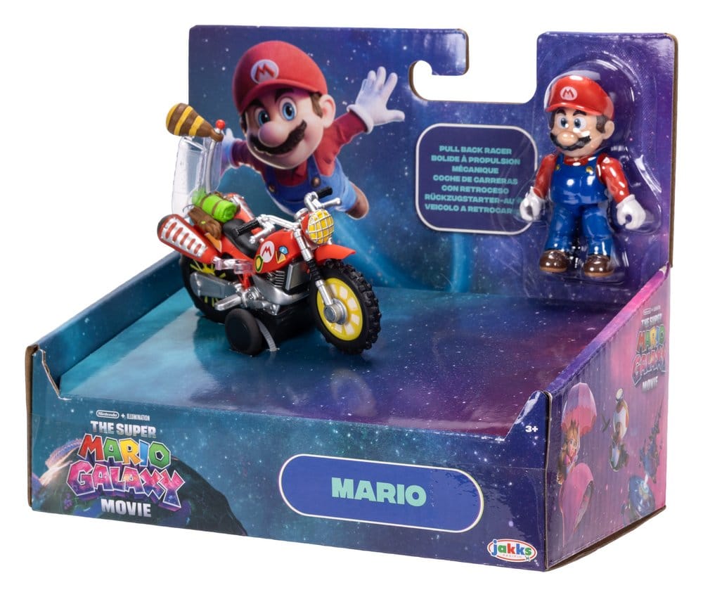 Super Mario Galaxy Movie Action Figure with Pullback Motorcycle Mario 6 cm