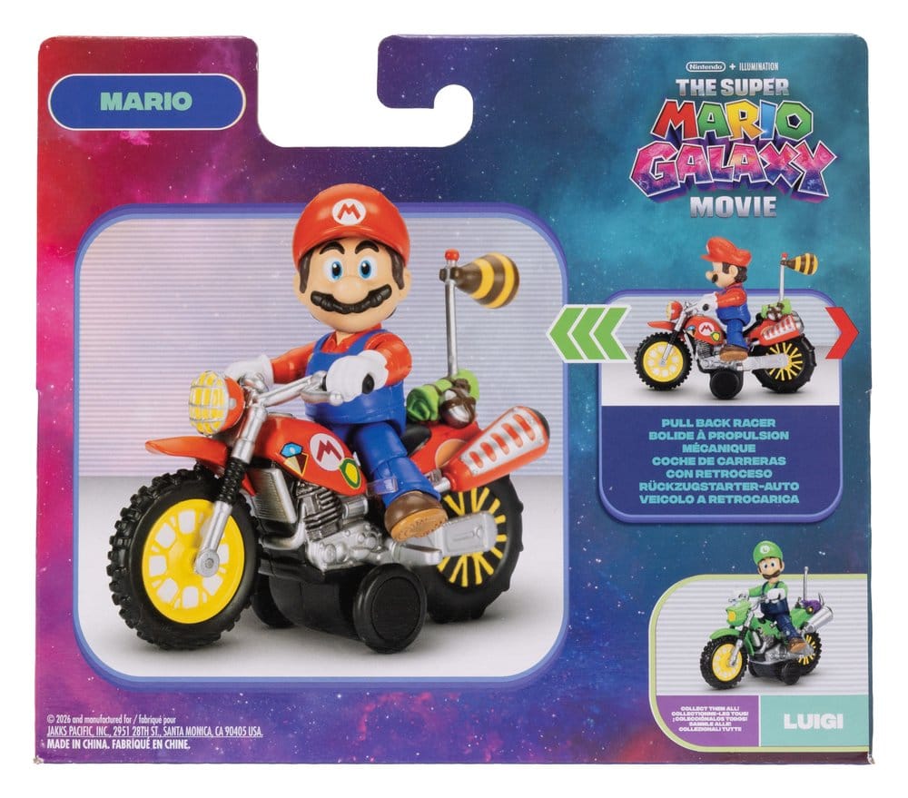 Super Mario Galaxy Movie Action Figure with Pullback Motorcycle Mario 6 cm