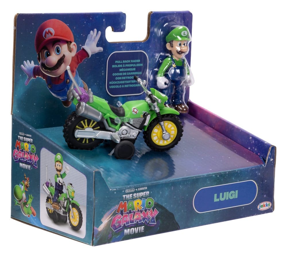 The Super Mario Galaxy Movie Action Figur with Pull Back Motorcycle Luigi 6 cm