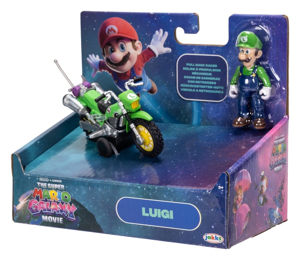 Super Mario Galaxy Movie Action Figur med Dragback Motorcykel Luigi 6 cm