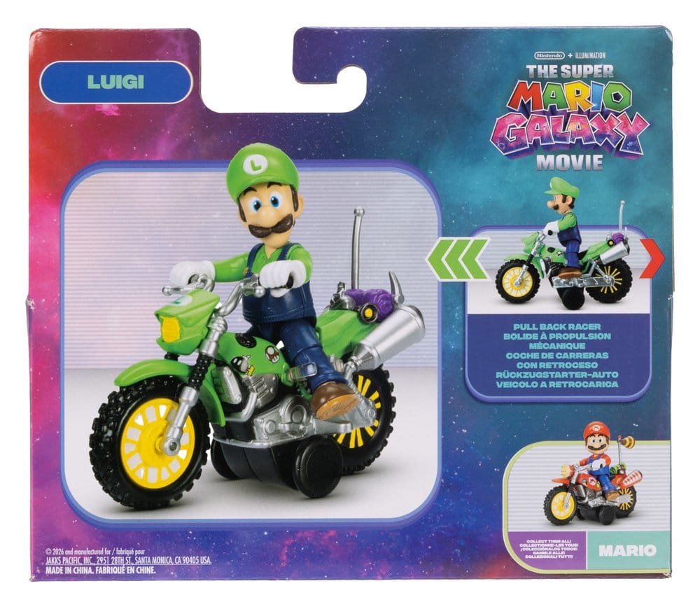 Super Mario Galaxy Movie Action Figur med Dragback Motorcykel Luigi 6 cm