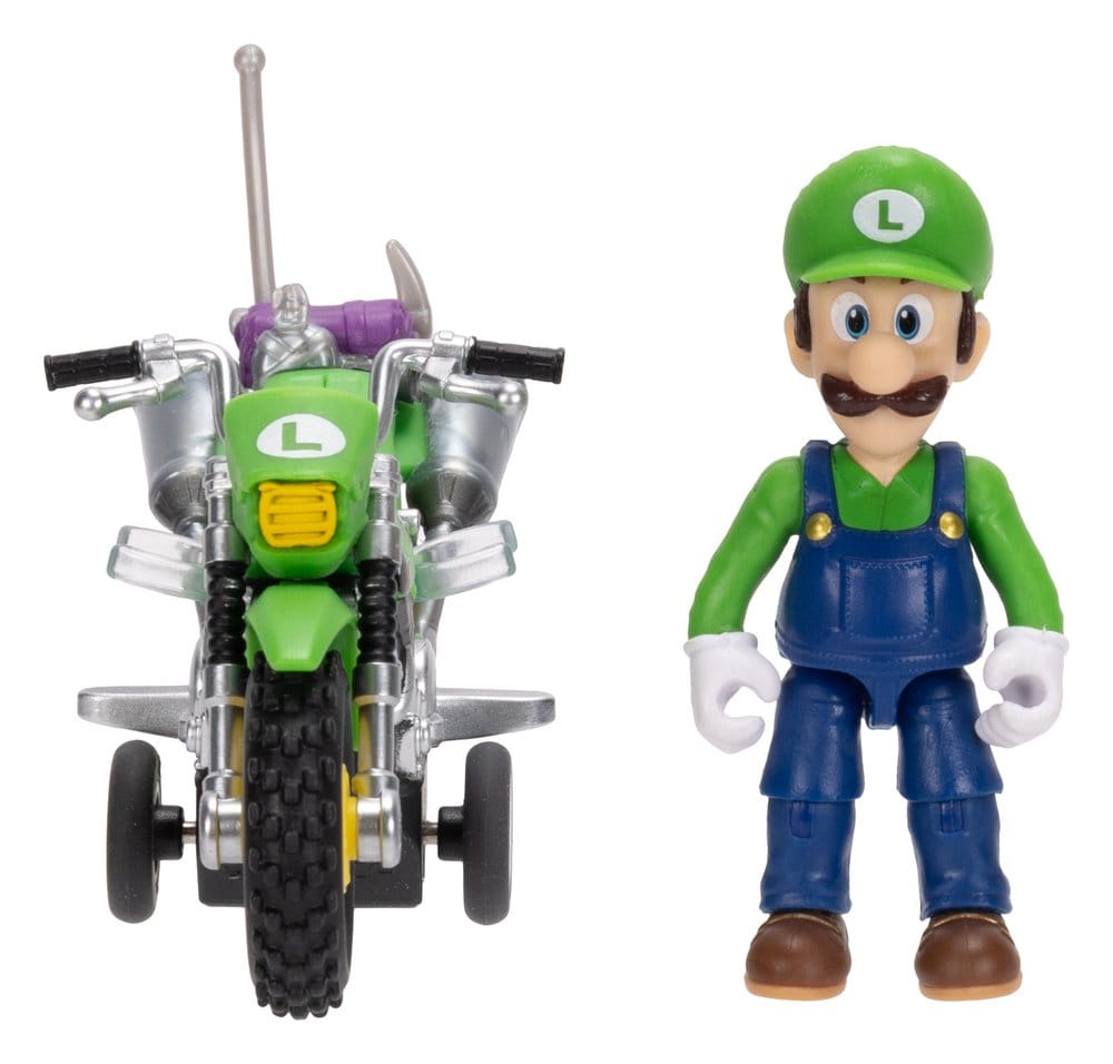 Super Mario Galaxy Movie Action Figure with Pullback Motorcycle Luigi 6 cm