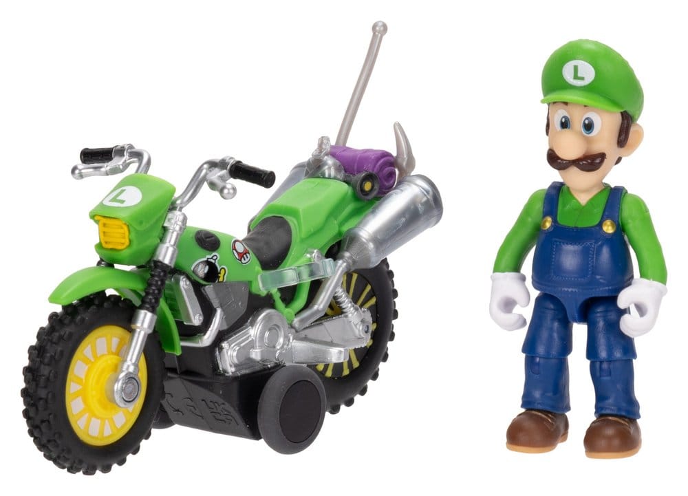 Super Mario Galaxy Movie Action Figure with Pullback Motorcycle Luigi 6 cm