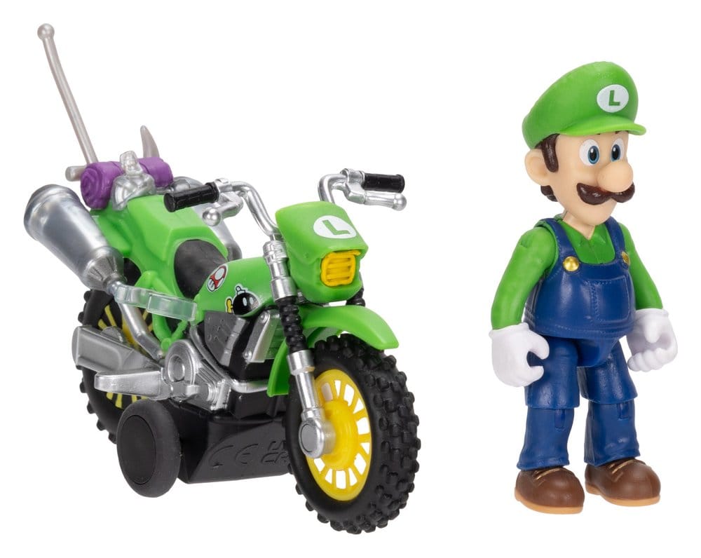 Super Mario Galaxy Movie Action Figure with Pullback Motorcycle Luigi 6 cm