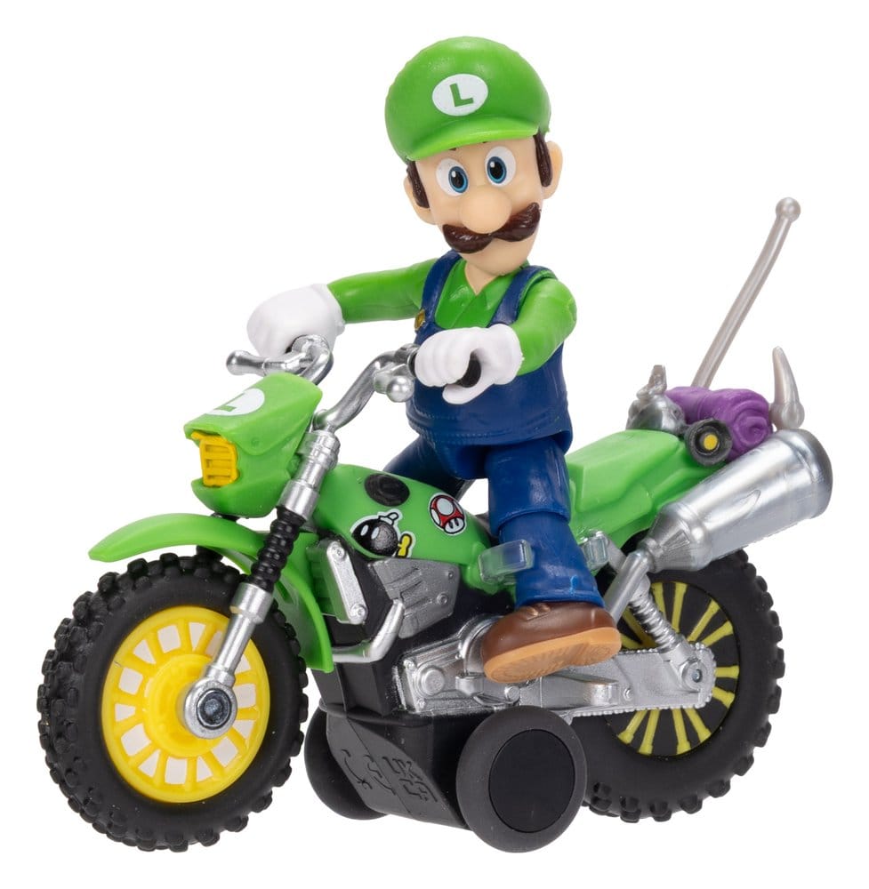 Super Mario Galaxy Movie Action Figure with Pullback Motorcycle Luigi 6 cm