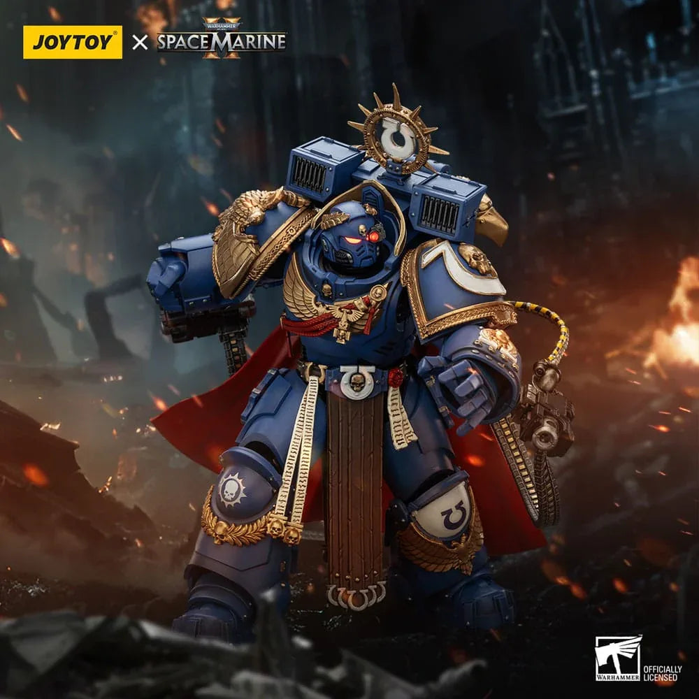 Warhammer 40k Action Figur Ultramarines Marneus Calgar Chapter Master med MKX Gravis Armour och Gauntlets of Ultramar 20 cm Joy Toy (CN)