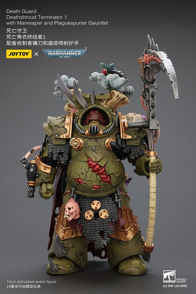 Warhammer 40k Action Figur 1/18 Death Guard Deathshroud Terminator 1 med Manreaper och Plaguespurter Gauntlet Joy Toy (CN)