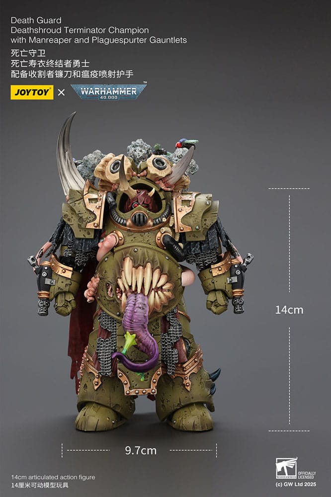 Warhammer 40k Action Figur 1/18 Death Guard Deathshroud Terminator 1 med Manreaper och Plaguespurter Gauntlet Joy Toy (CN)