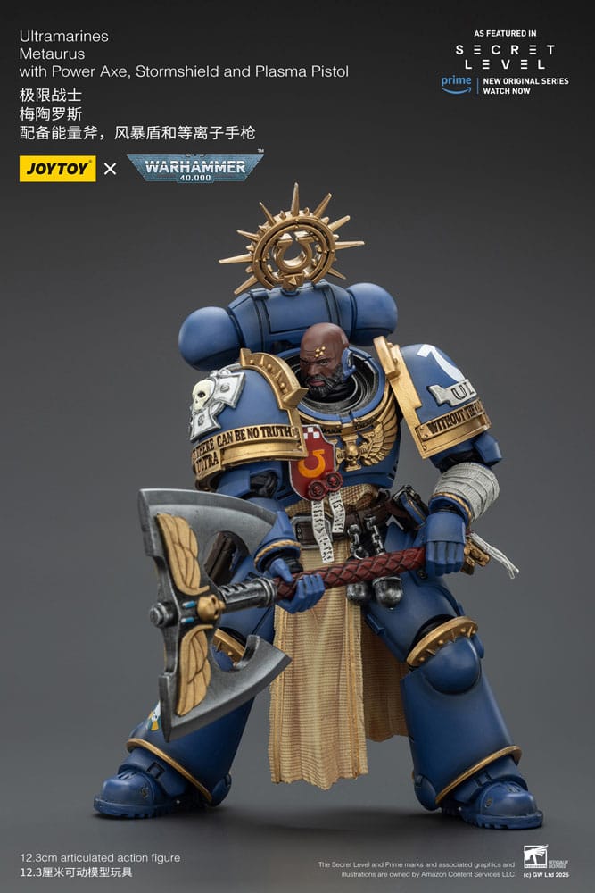 Warhammer 40 000 Actionfigur Ultramarines Metaurus med Power Axe, Stormshield och Plasma Pistol 13 cm Joy Toy (CN)