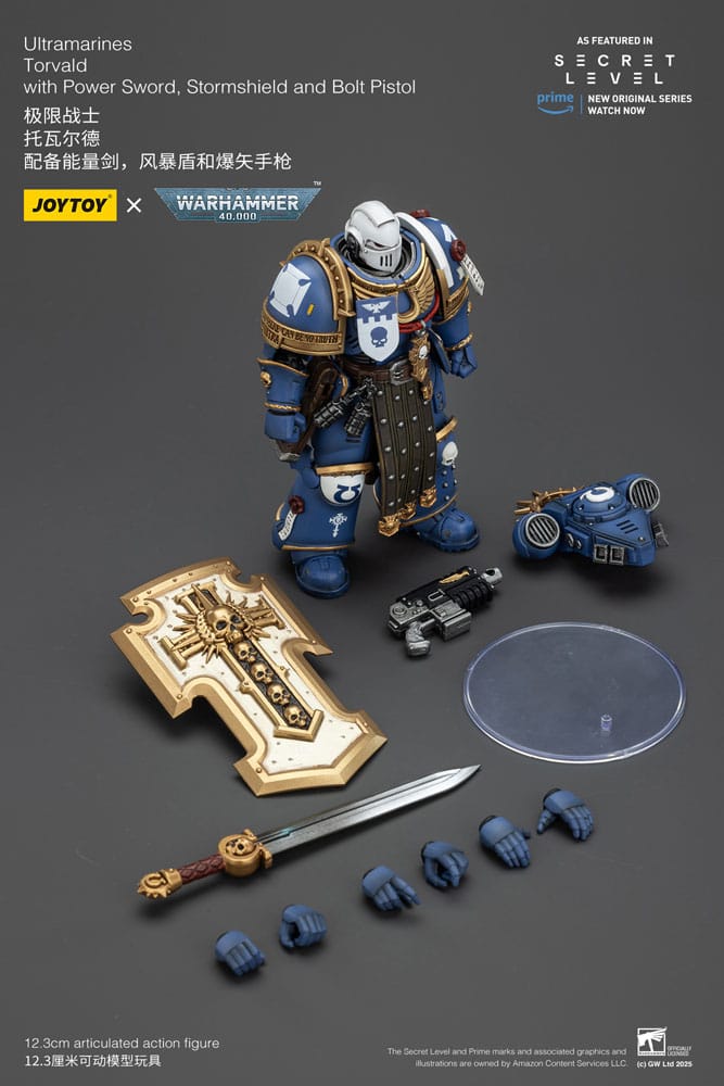 Warhammer 40,000 Action Figur Ultramarines Torvald med Kraftsvärd, Stormsköld och Bolt Pistol 13 cm Joy Toy (CN)