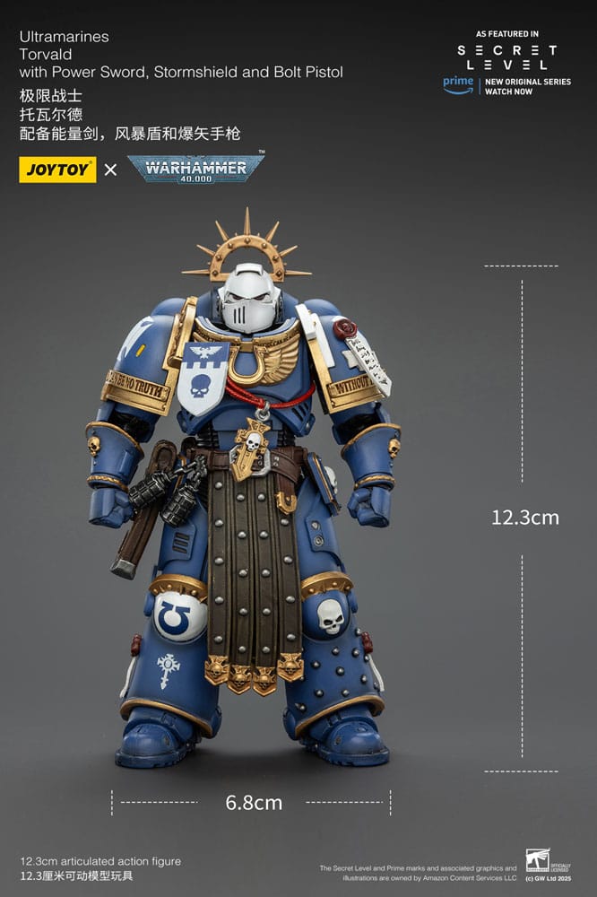 Warhammer 40,000 Action Figur Ultramarines Torvald med Kraftsvärd, Stormsköld och Bolt Pistol 13 cm Joy Toy (CN)