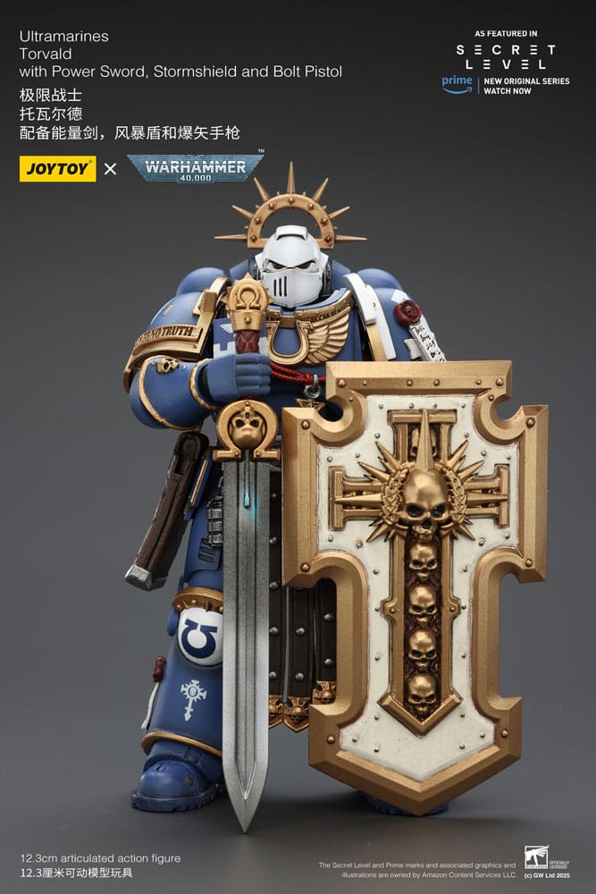 Warhammer 40,000 Action Figur Ultramarines Torvald med Kraftsvärd, Stormsköld och Bolt Pistol 13 cm Joy Toy (CN)