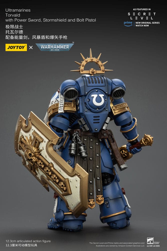 Warhammer 40,000 Action Figur Ultramarines Torvald med Kraftsvärd, Stormsköld och Bolt Pistol 13 cm Joy Toy (CN)