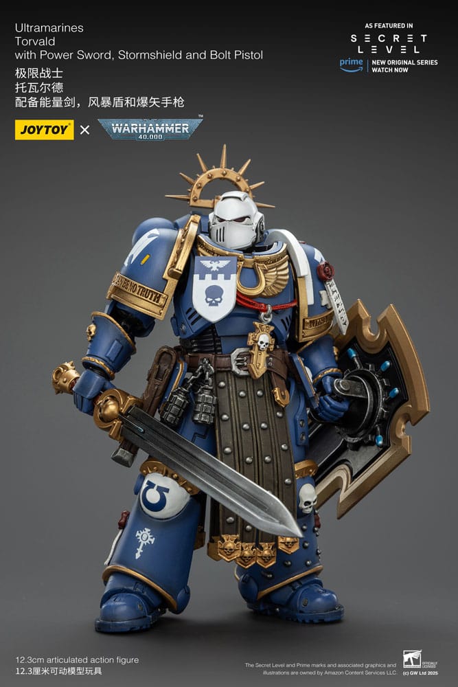 Warhammer 40,000 Action Figur Ultramarines Torvald med Kraftsvärd, Stormsköld och Bolt Pistol 13 cm Joy Toy (CN)