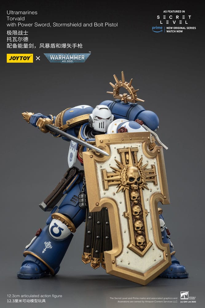 Warhammer 40,000 Action Figur Ultramarines Torvald med Kraftsvärd, Stormsköld och Bolt Pistol 13 cm Joy Toy (CN)