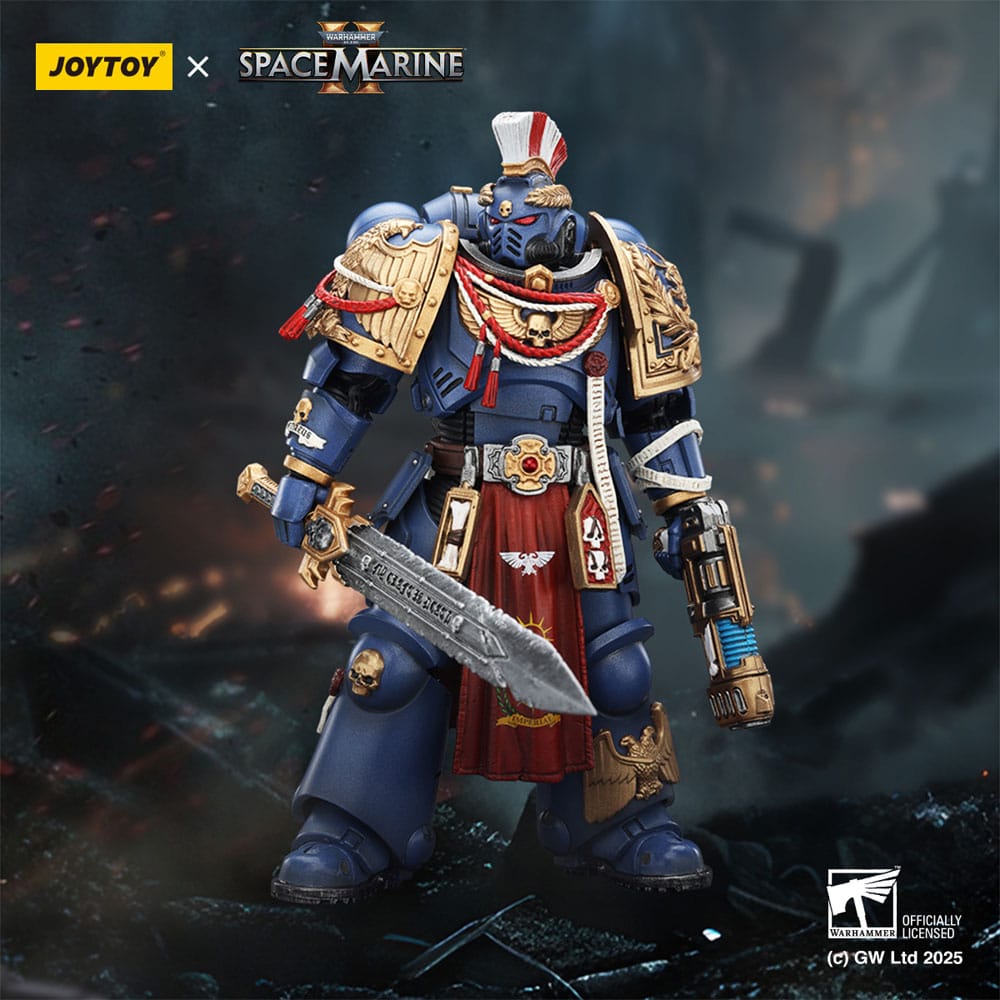 Warhammer 40,000: Space Marine 2 Action Figur Ultramarines Relic Primus Armour med Plasma Pistol och Combat Blade 13 cm Joy Toy (CN)