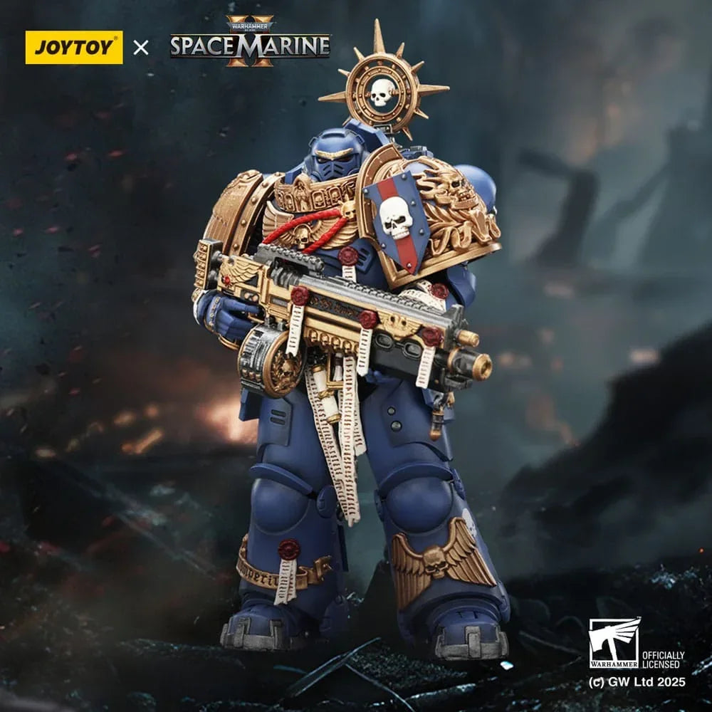 Warhammer 40,000: Space Marine 2 Action Figur Ultramarines Heavy Relic Primus Armor med Heavy Relic Bolt Rifle 13 cm Joy Toy (CN)