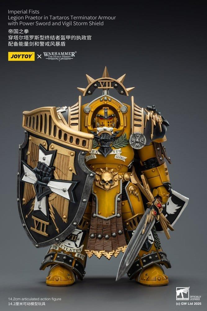 Warhammer Imperial Fists Action Figur Legion Praetor i Tartaros Terminator Rustning med Kraftsvärd och Vigil Stormsköld 14 cm Joy Toy (CN)