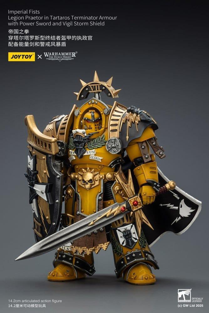Warhammer Imperial Fists Action Figur Legion Praetor i Tartaros Terminator Rustning med Kraftsvärd och Vigil Stormsköld 14 cm Joy Toy (CN)