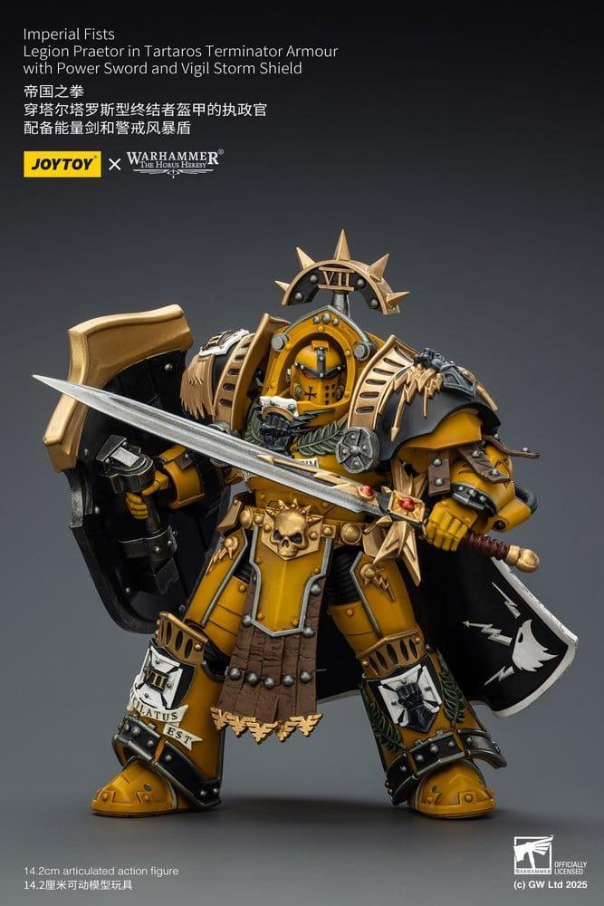 Warhammer Imperial Fists Action Figur Legion Praetor i Tartaros Terminator Rustning med Kraftsvärd och Vigil Stormsköld 14 cm Joy Toy (CN)