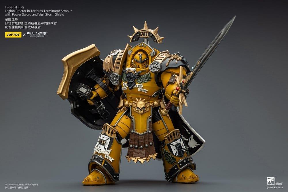 Warhammer Imperial Fists Action Figur Legion Praetor i Tartaros Terminator Rustning med Kraftsvärd och Vigil Stormsköld 14 cm Joy Toy (CN)
