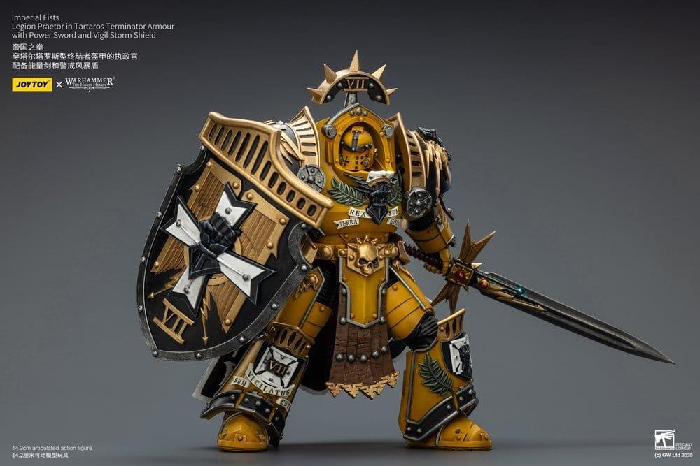 Warhammer Imperial Fists Action Figur Legion Praetor i Tartaros Terminator Rustning med Kraftsvärd och Vigil Stormsköld 14 cm Joy Toy (CN)