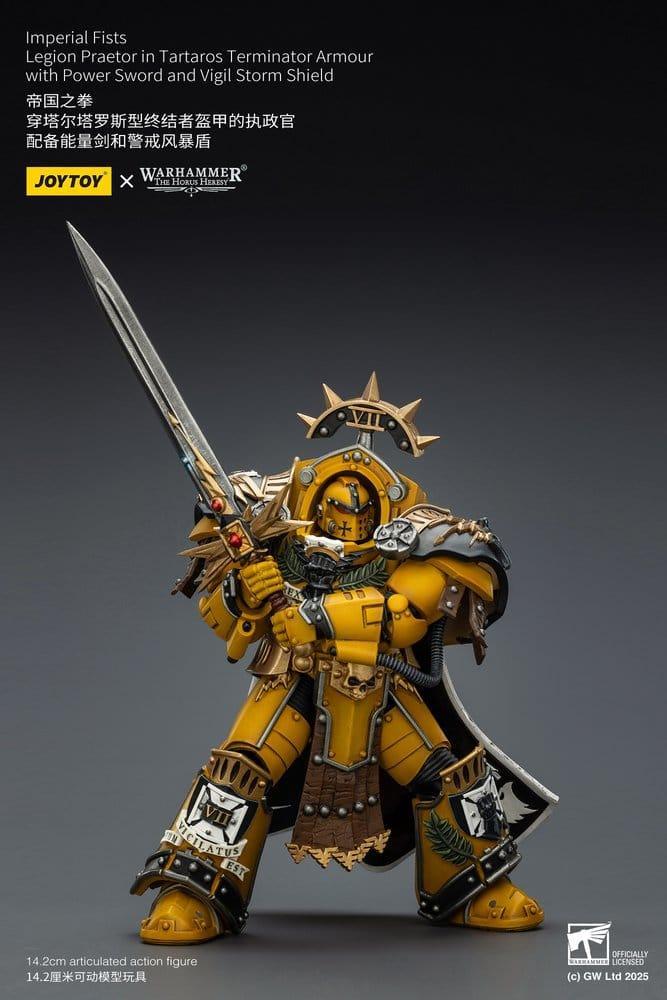 Warhammer Imperial Fists Action Figur Legion Praetor i Tartaros Terminator Rustning med Kraftsvärd och Vigil Stormsköld 14 cm Joy Toy (CN)
