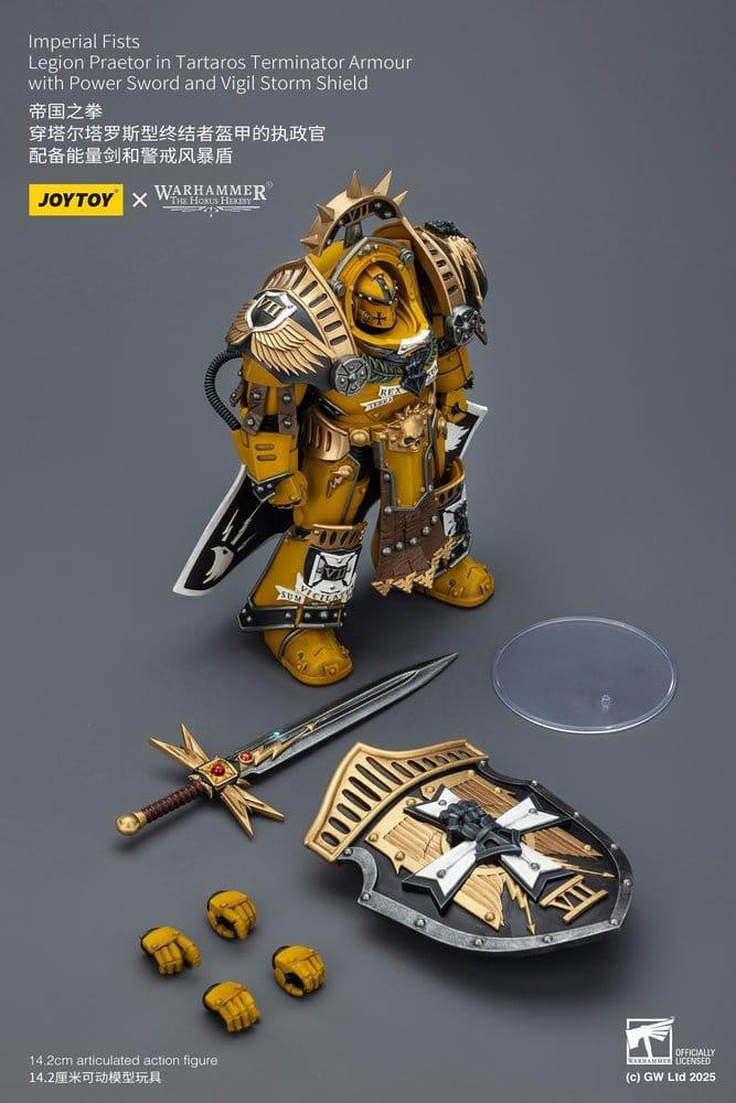 Warhammer Imperial Fists Action Figur Legion Praetor i Tartaros Terminator Rustning med Kraftsvärd och Vigil Stormsköld 14 cm Joy Toy (CN)