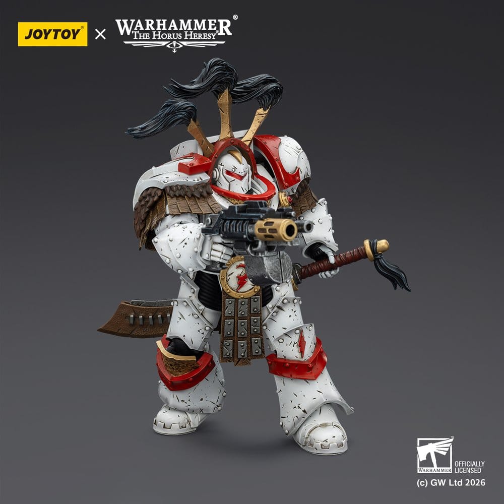 Warhammer 40,000 Action Figure White Scars Legion Praetor in Cataphractii Terminator Armour with Cyber Hawk Chogorian Broadsword and Combi-melta 14 cm