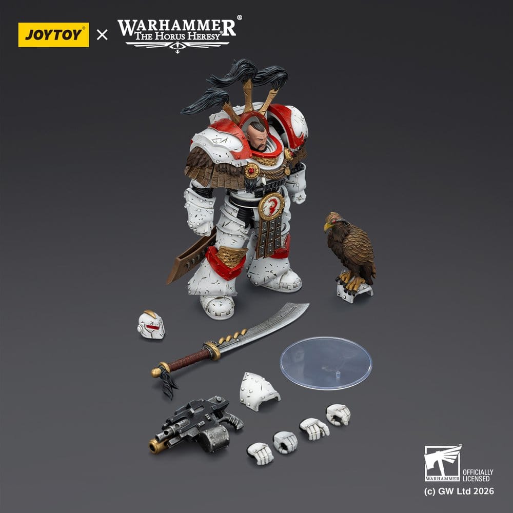 Warhammer 40,000 Action Figure White Scars Legion Praetor in Cataphractii Terminator Armour with Cyber Hawk Chogorian Broadsword and Combi-melta 14 cm