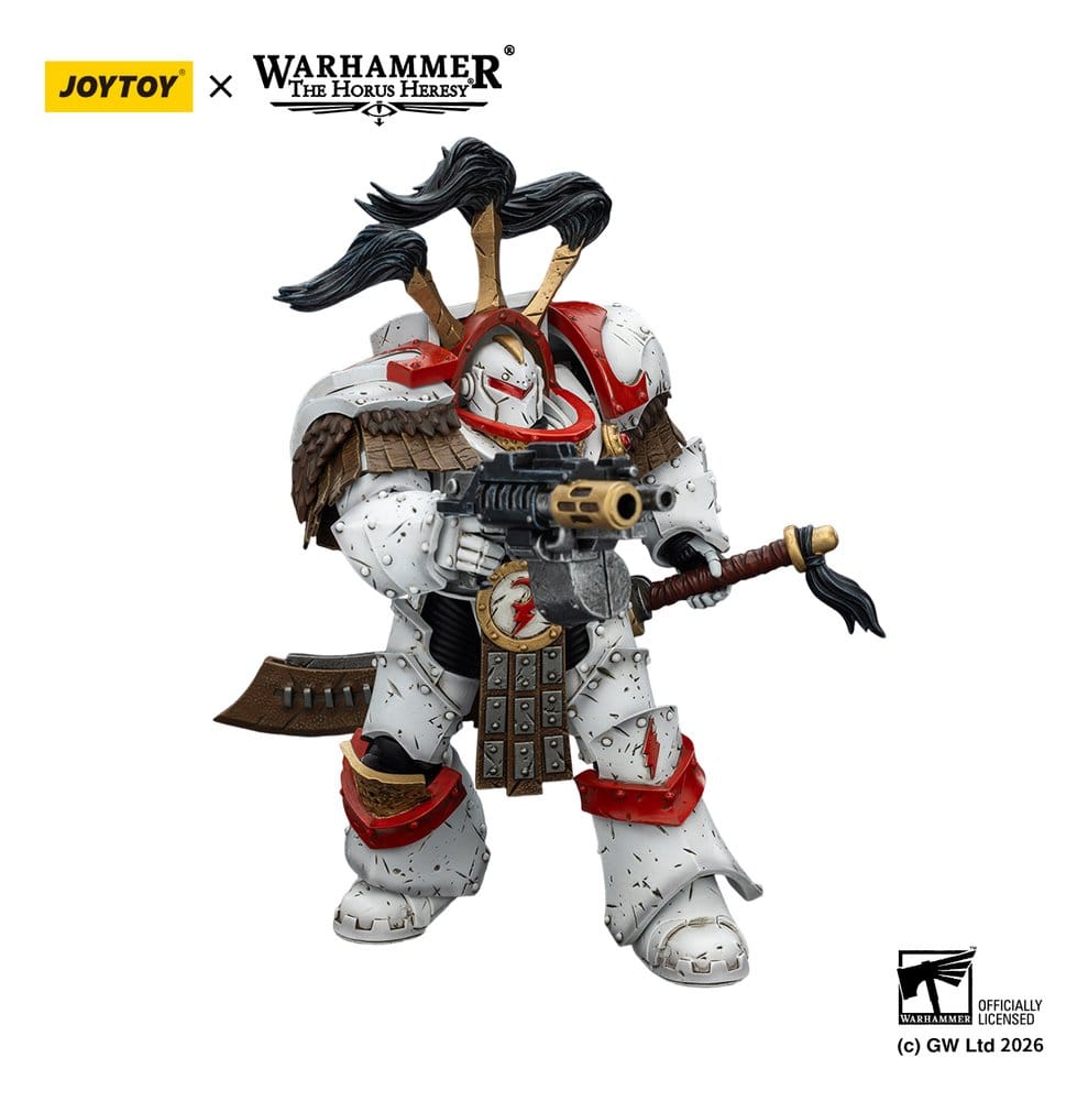 Warhammer 40,000 Action Figure White Scars Legion Praetor in Cataphractii Terminator Armour with Cyber Hawk Chogorian Broadsword and Combi-melta 14 cm