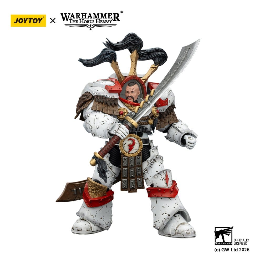 Warhammer 40,000 Action Figure White Scars Legion Praetor in Cataphractii Terminator Armour with Cyber Hawk Chogorian Broadsword and Combi-melta 14 cm