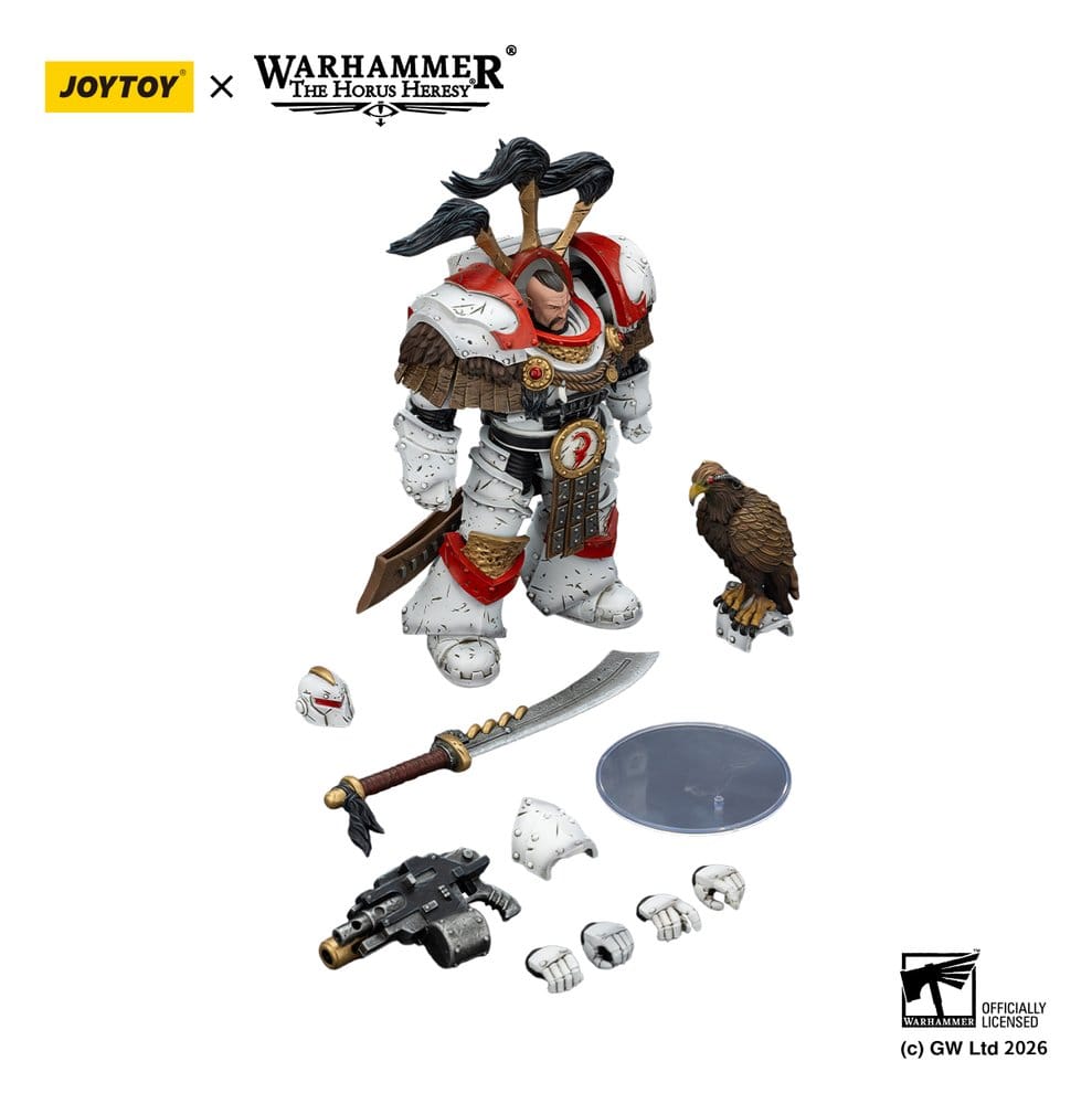 Warhammer 40,000 Action Figure White Scars Legion Praetor in Cataphractii Terminator Armour with Cyber Hawk Chogorian Broadsword and Combi-melta 14 cm