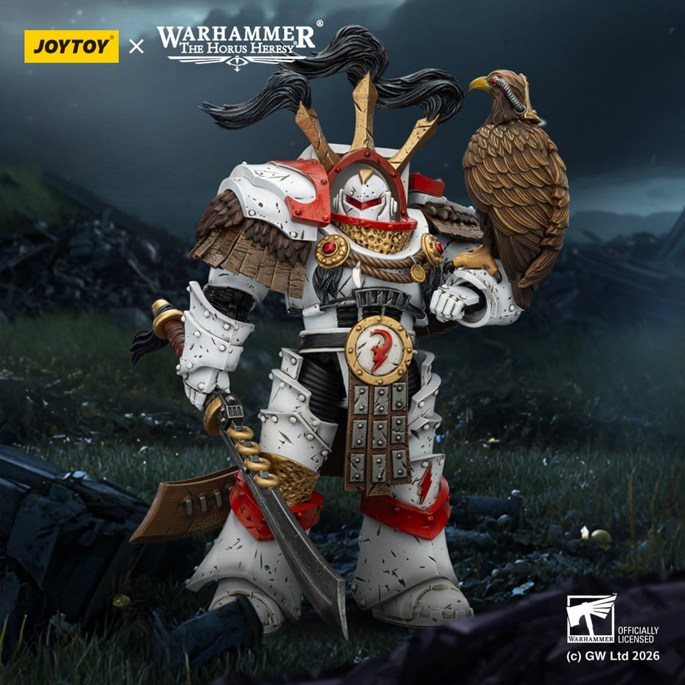 Warhammer 40,000 Action Figure White Scars Legion Praetor in Cataphractii Terminator Armour with Cyber Hawk Chogorian Broadsword and Combi-melta 14 cm
