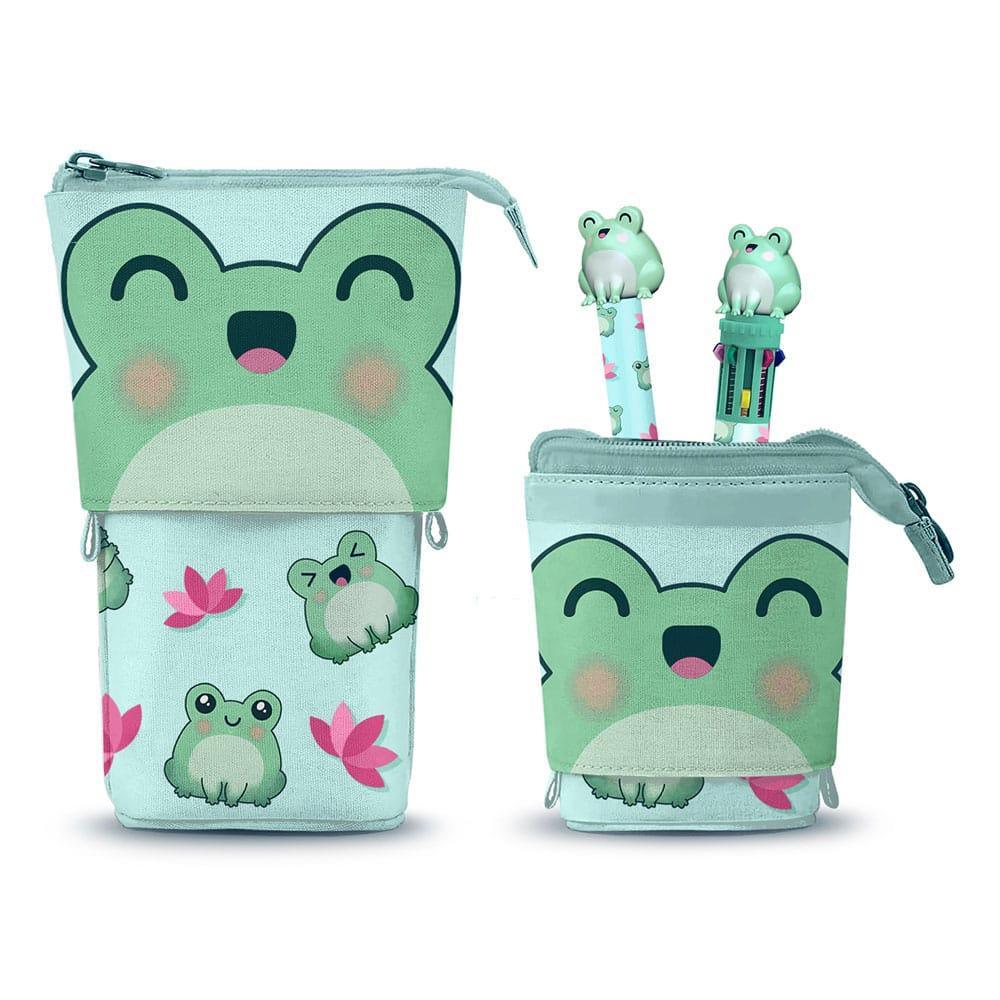 Oh My Pop! Pop Up Pencil Case with Multicolour Ballpoint Pen and Erasable Gel Pen Froggy
