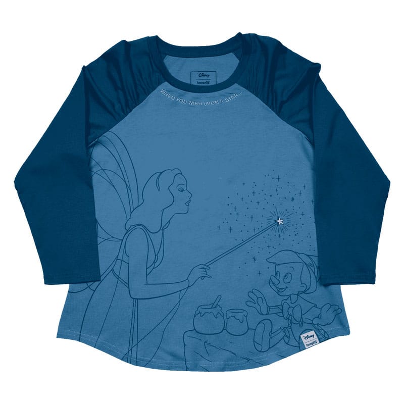 Pinocchio by Loungefly T-shirt Unisex Blå Fe Shirred Raglan Storlek M Loungefly