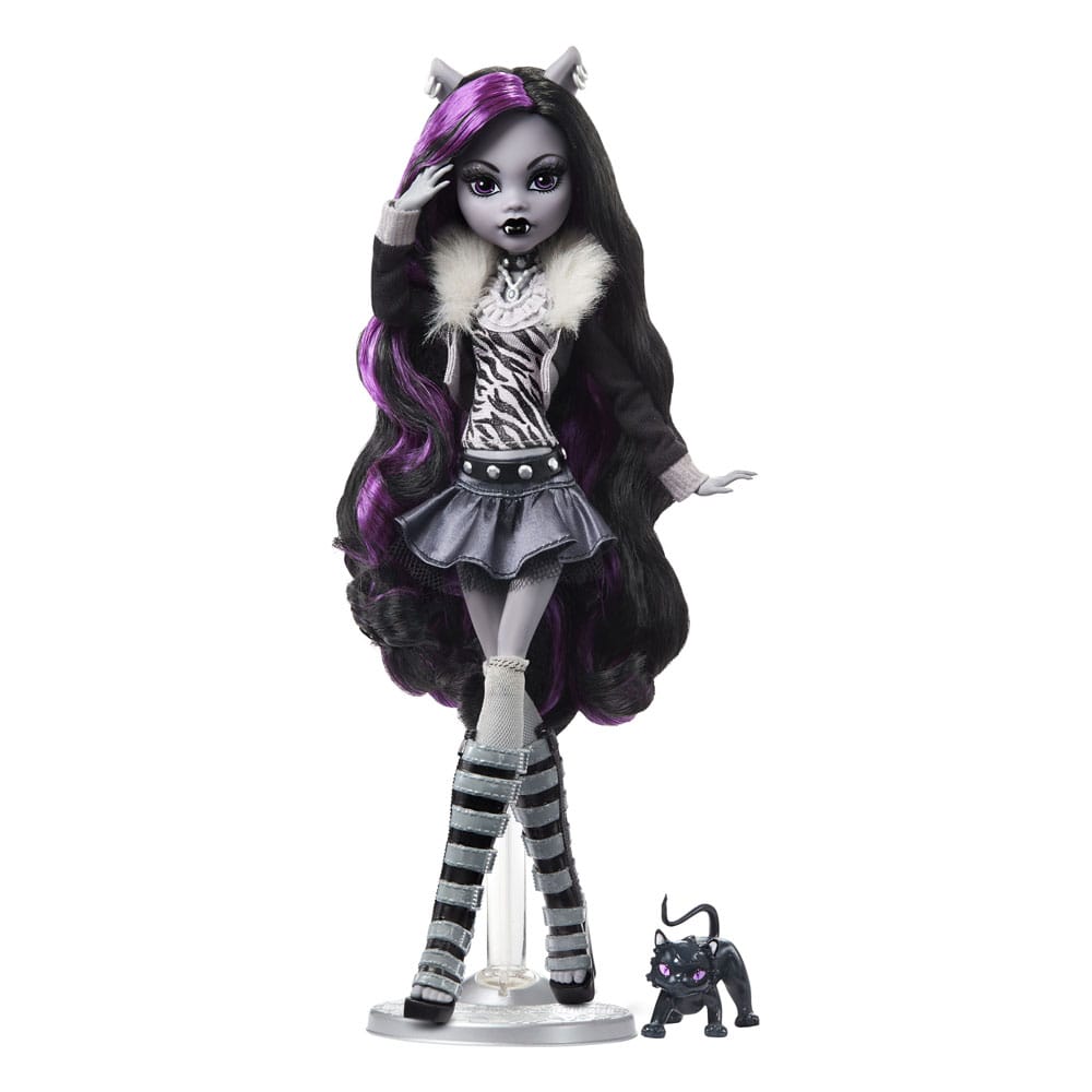 Monster High Reel Drama Doll Clawdeen Wolf i svart och vitt Mattel