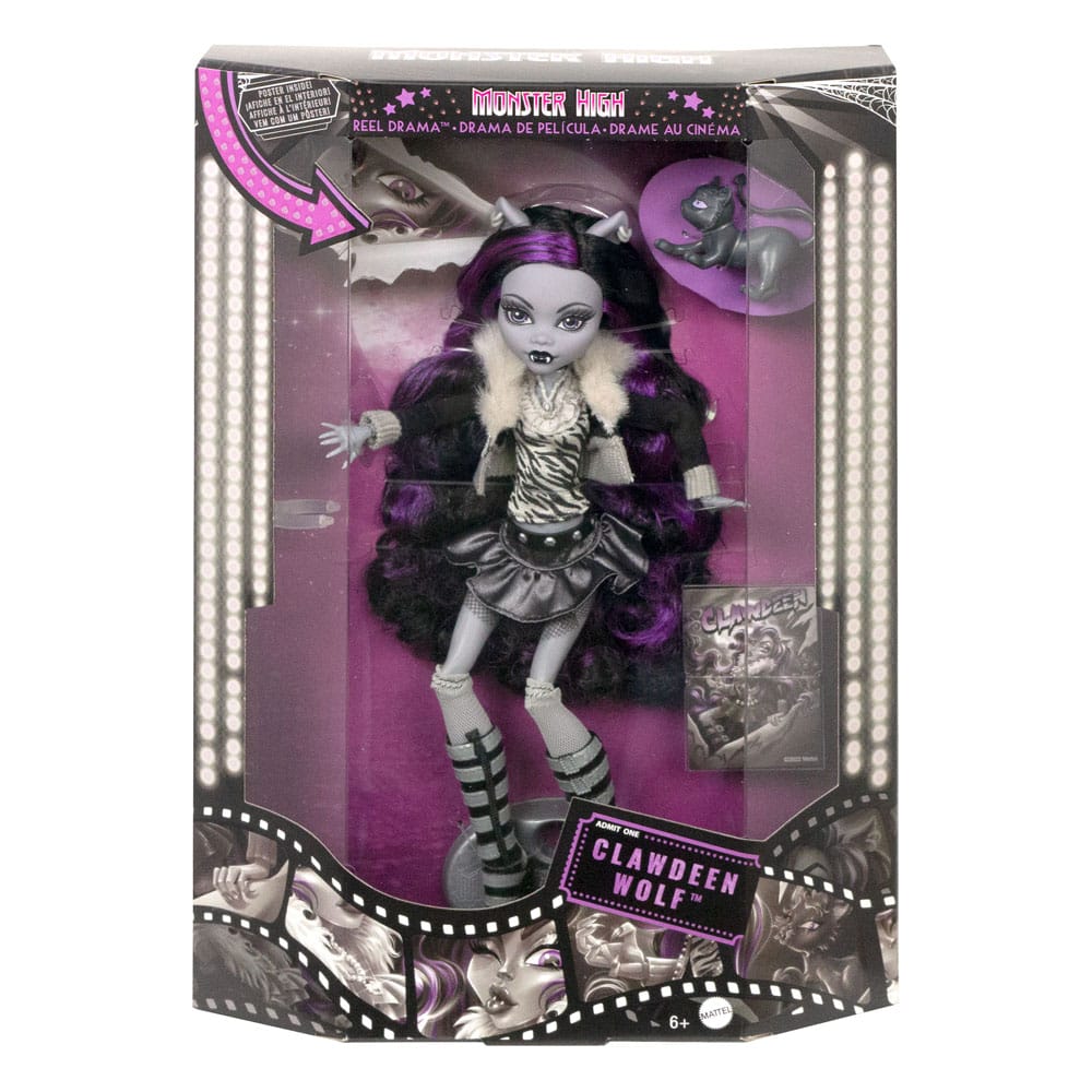 Monster High Reel Drama Doll Clawdeen Wolf i svart och vitt Mattel