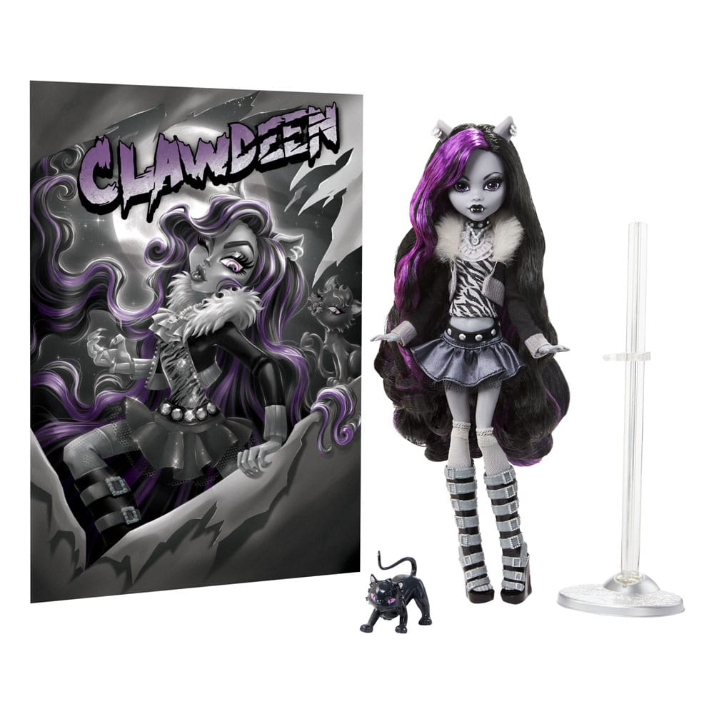 Monster High Reel Drama Doll Clawdeen Wolf i svart och vitt Mattel