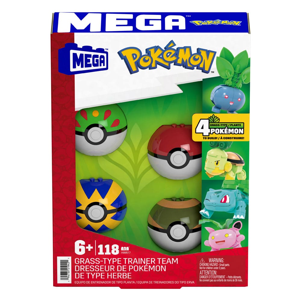 Pokémon MEGA Byggset Gräs-Typ Tränare Team Byggleksak Kit Mattel