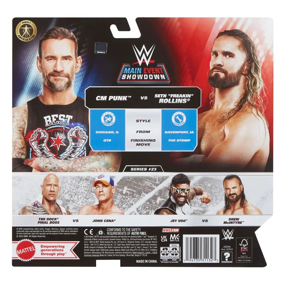 WWE Main Event Showdown Action Figur: CM Punk vs Seth 'Freakin' Rollins 2-Pack 15 cm Mattel