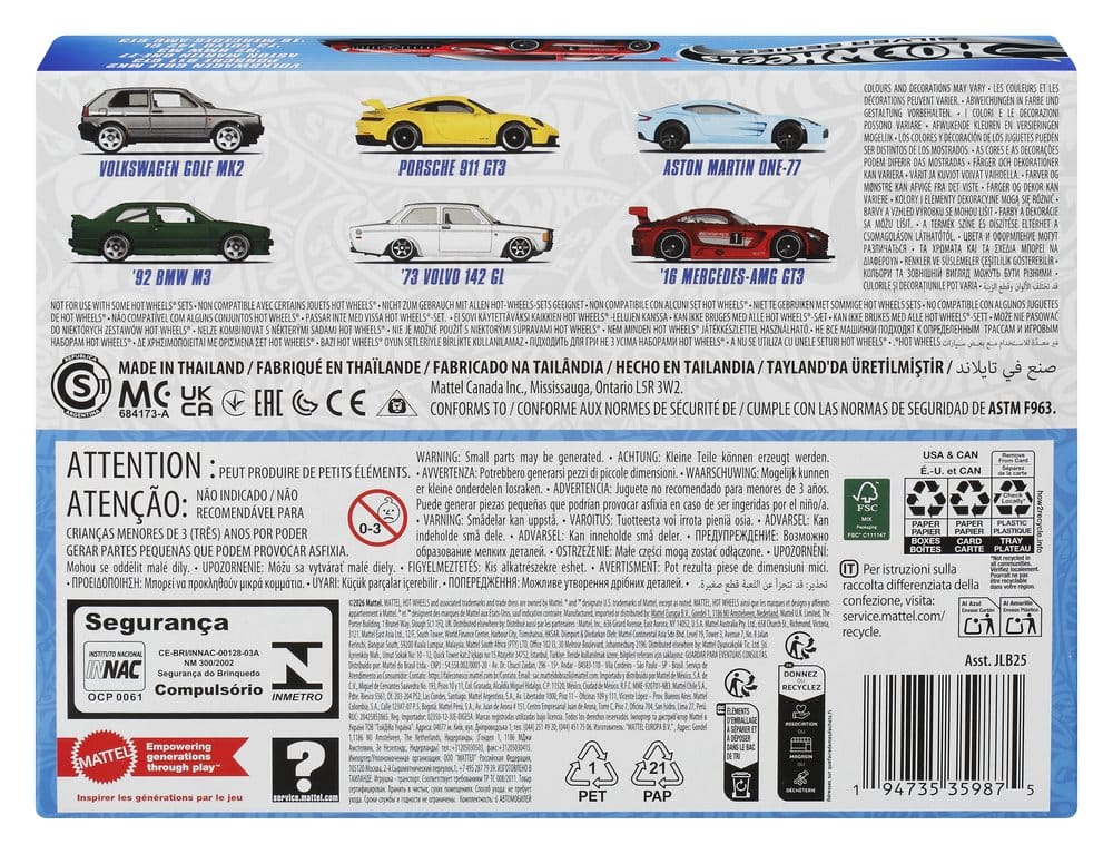 Hot Wheels Silver Series Steel Model Vehicles 6-Pack 1/64 Euro Style