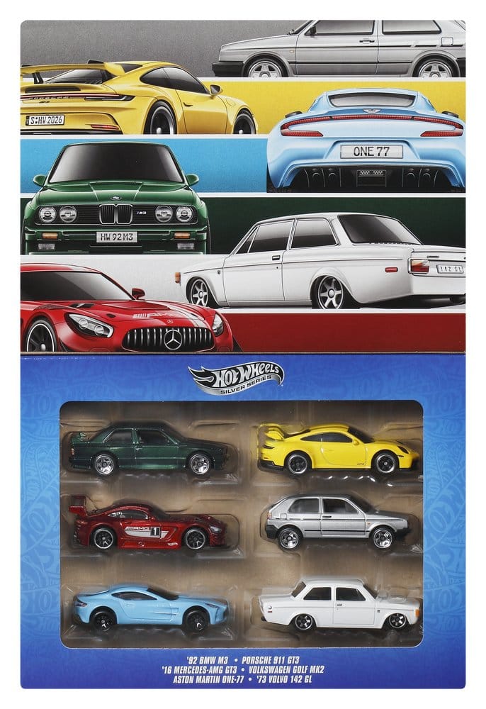 Hot Wheels Silver Series Steel Model Vehicles 6-Pack 1/64 Euro Style