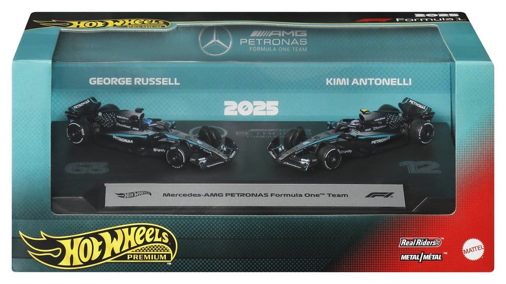 Formula 1 Hot Wheels Premium Die-Cast Fordon 2-Paket i Skala 1:64 Team Mercedes-AMG PETRONAS
